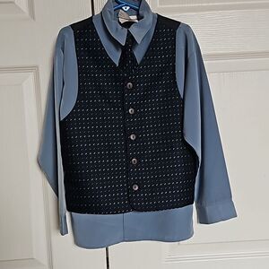 Robert Allen Boy's Shirt, Waist Coat Vest & Tie Navy Blue Size 6